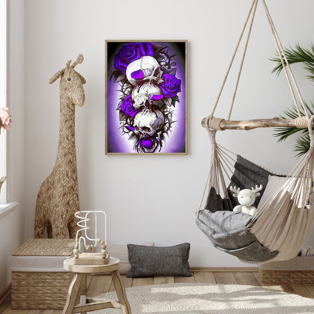 Purple Rose Skull - Full Square Drill Diamond Painting 30*40CM