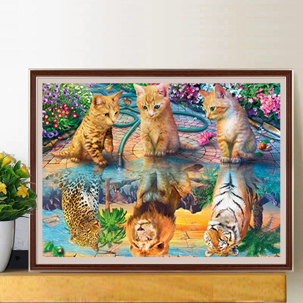 Reflection Kitten - Full Round Drill Diamond Painting 50*40CM