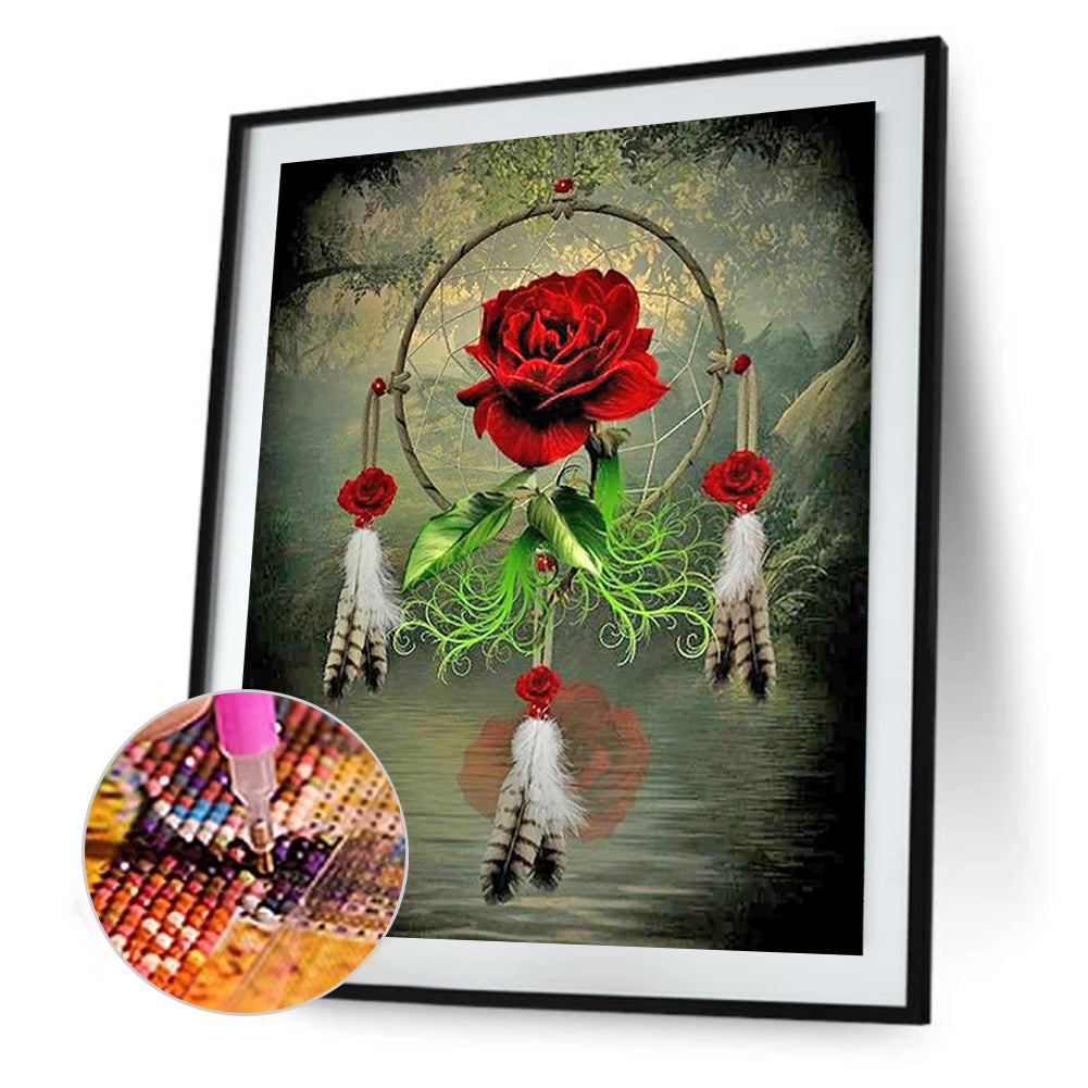 Red Rose Dream Catcher - Full Round Drill Diamond Painting 40*50CM