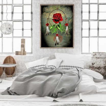 Red Rose Dream Catcher - Full Round Drill Diamond Painting 40*50CM