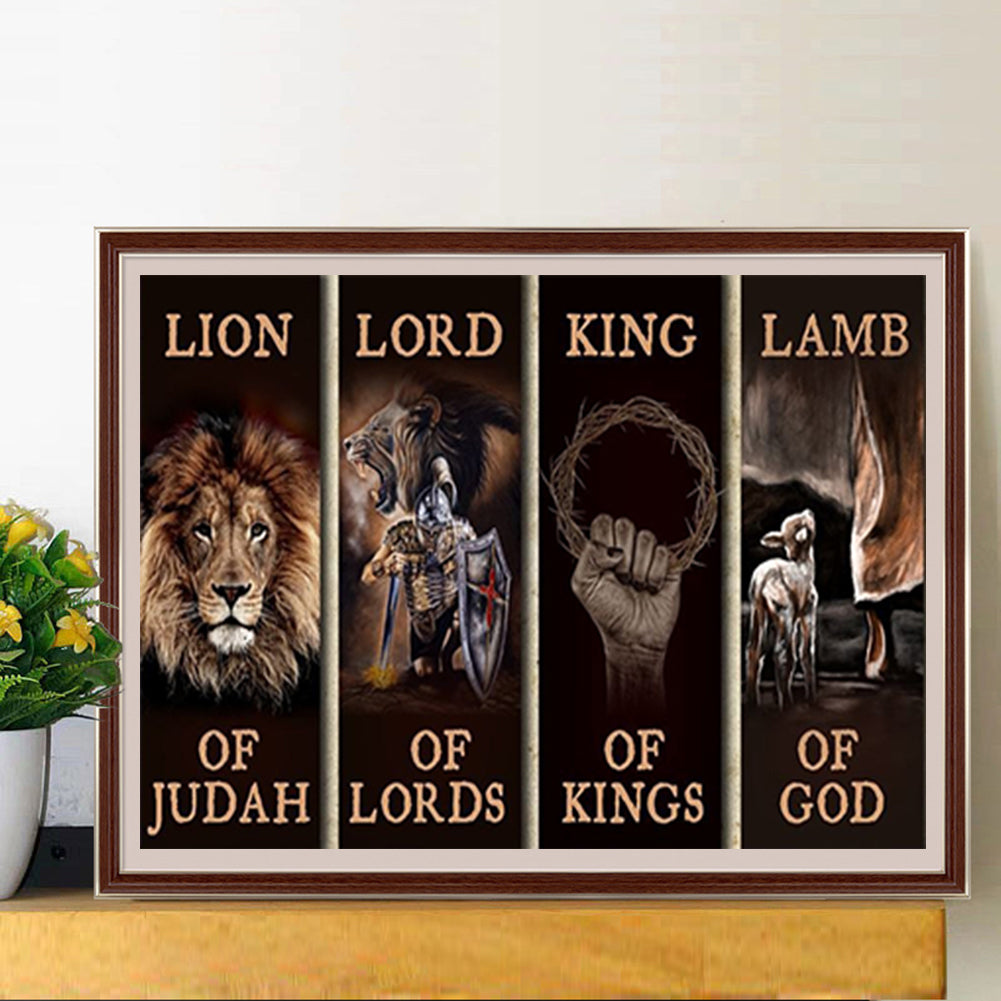 Lion Woodcut - Full Square Drill Diamond Painting 60*40CM