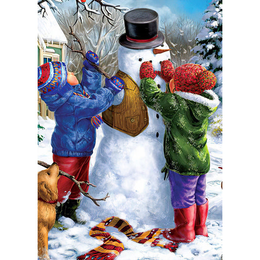 Two Kids Building A Snowman - Full Round Drill Diamond Painting 40*50CM