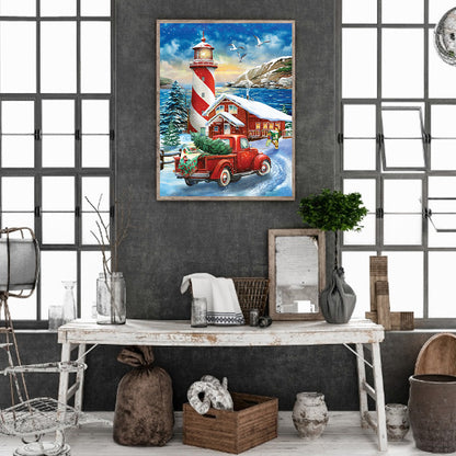 Christmas Seaside Lighthouse - Full Round Drill Diamond Painting 40*50CM