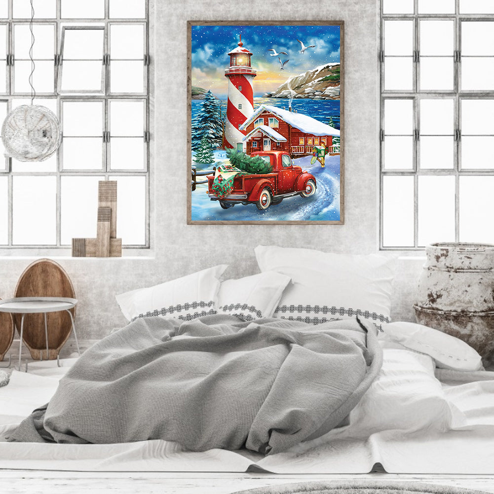 Christmas Seaside Lighthouse - Full Round Drill Diamond Painting 40*50CM