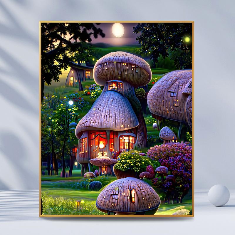 Mushroom House - Full Round Drill Diamond Painting 30*40CM