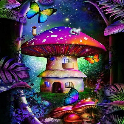 Mushroom Tree House - Full Round Drill Diamond Painting 40*50CM