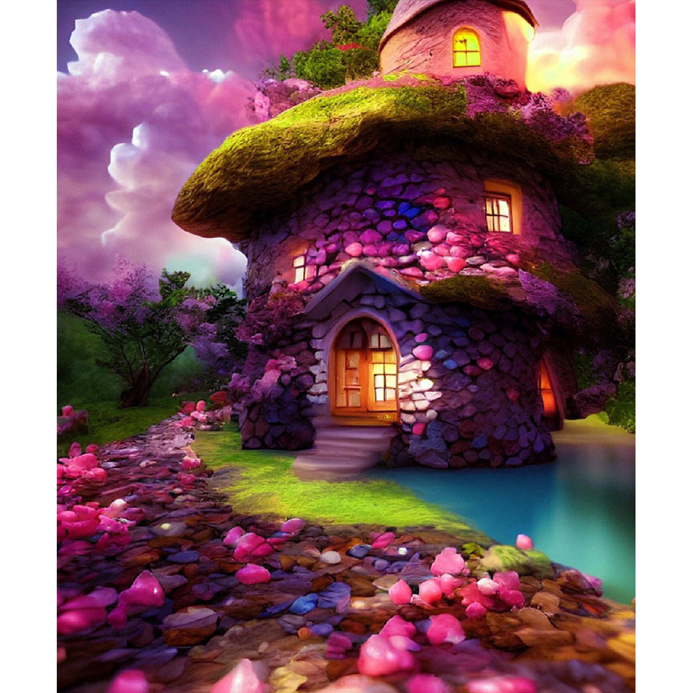 Mushroom Tree House - Full Round Drill Diamond Painting 50*60CM