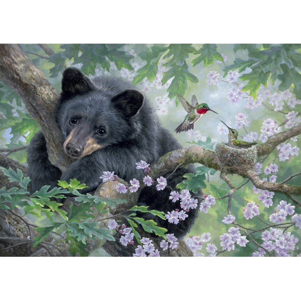 Black Bear On Tree - Full Round Drill Diamond Painting 40*30CM