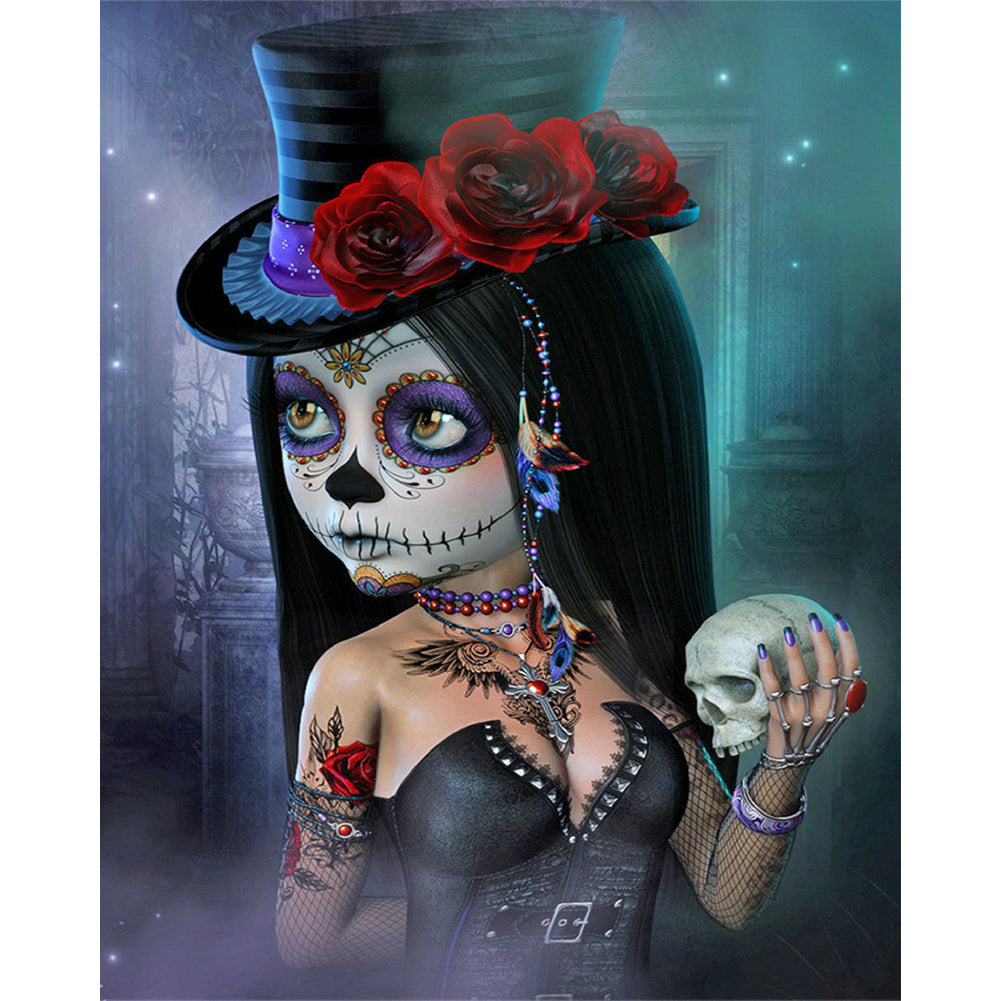 Rose Skull Girl - Full Square Drill Diamond Painting 40*50CM