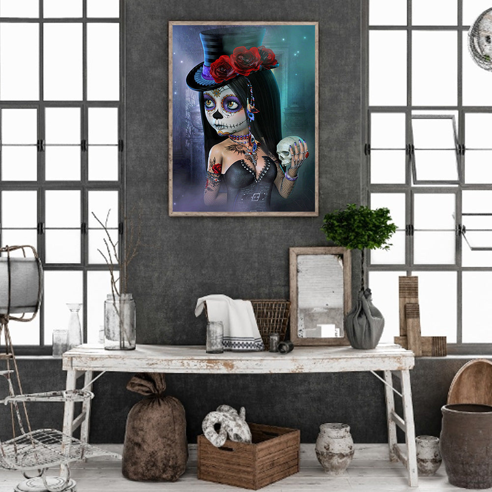 Rose Skull Girl - Full Square Drill Diamond Painting 40*50CM