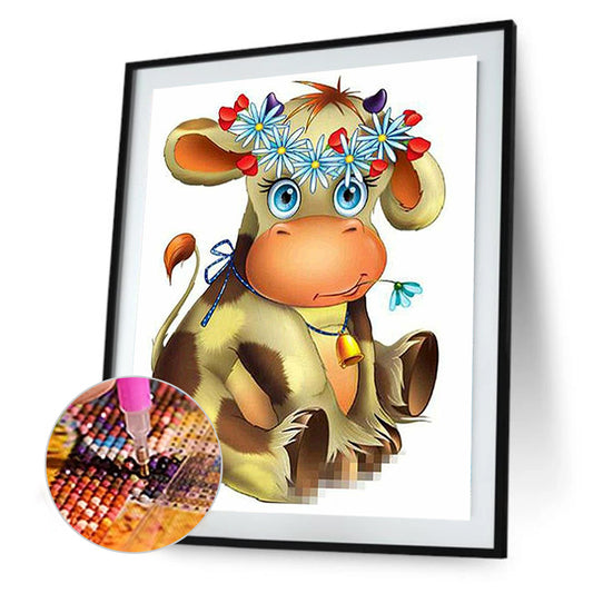 Little Flower Cow - Full Round Drill Diamond Painting 30*40CM
