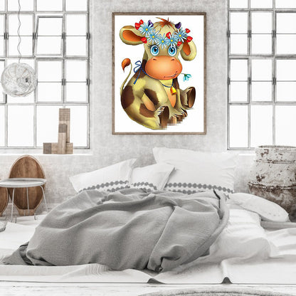 Little Flower Cow - Full Round Drill Diamond Painting 30*40CM