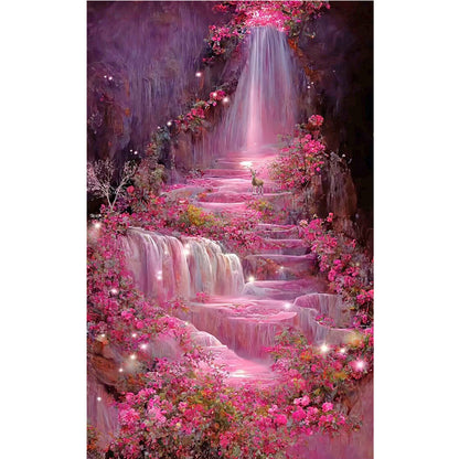 Pink Flower Waterfall - Full Round Drill Diamond Painting 40*70CM