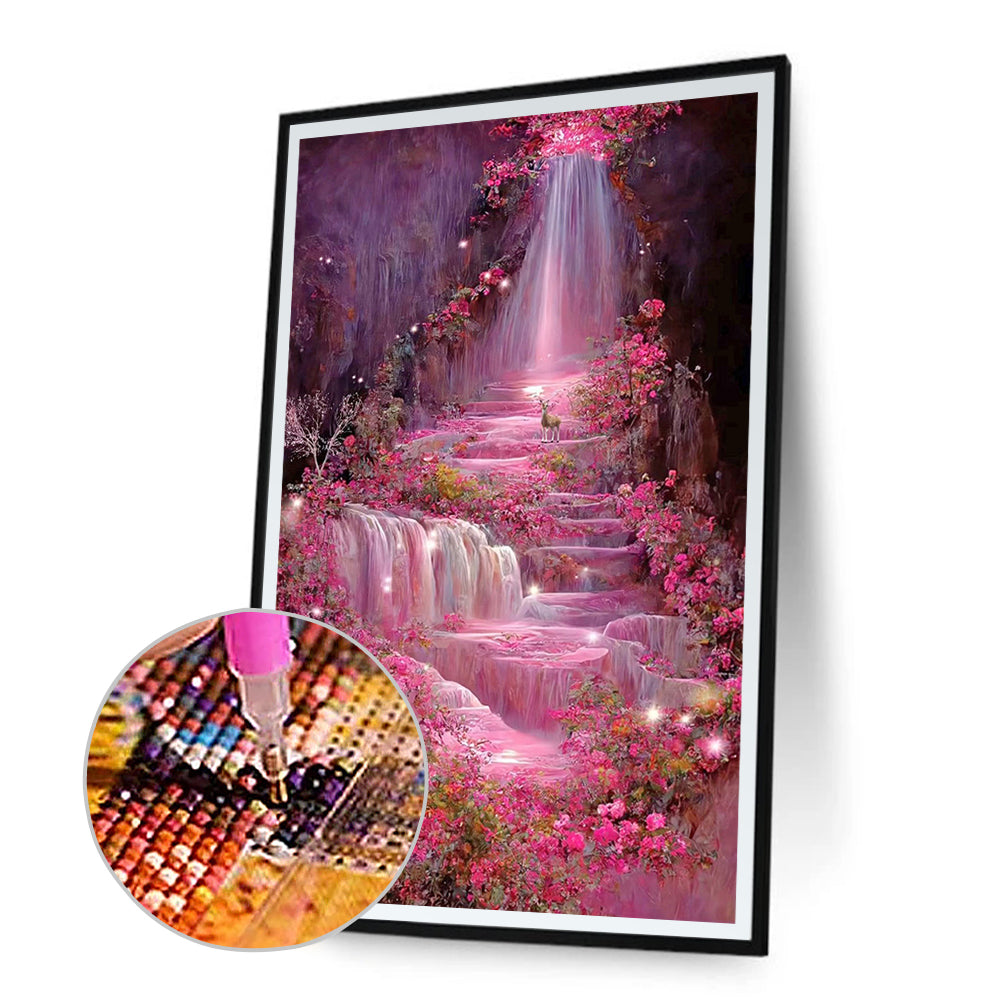 Pink Flower Waterfall - Full Round Drill Diamond Painting 40*70CM