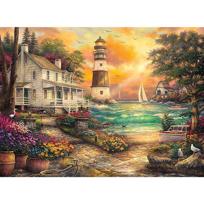 Lighthouse House By The Sea - Full Round Drill Diamond Painting 50*40CM