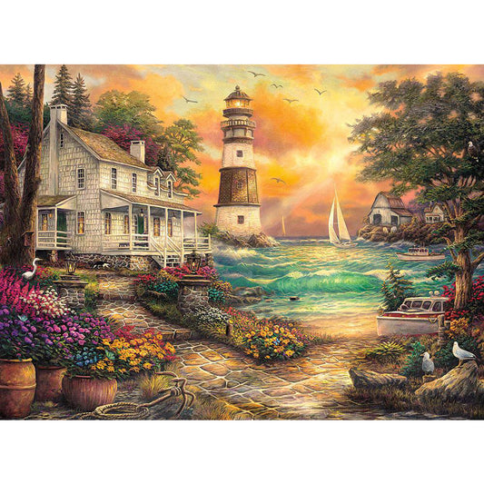 Lighthouse House By The Sea - Full Round Drill Diamond Painting 50*40CM