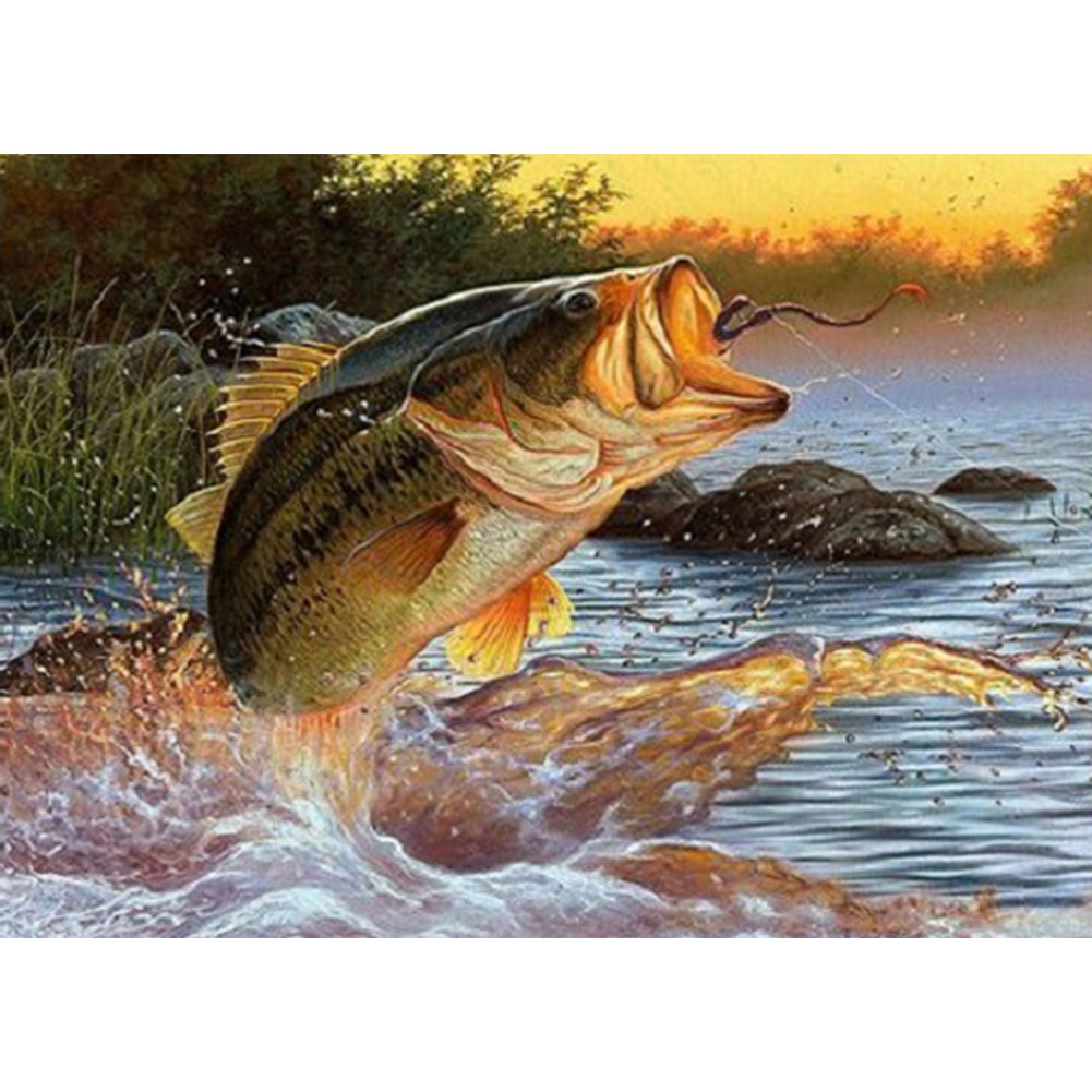 Fish Hooked - Full Round Drill Diamond Painting 50*40CM