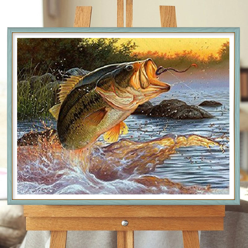 Fish Hooked - Full Round Drill Diamond Painting 50*40CM
