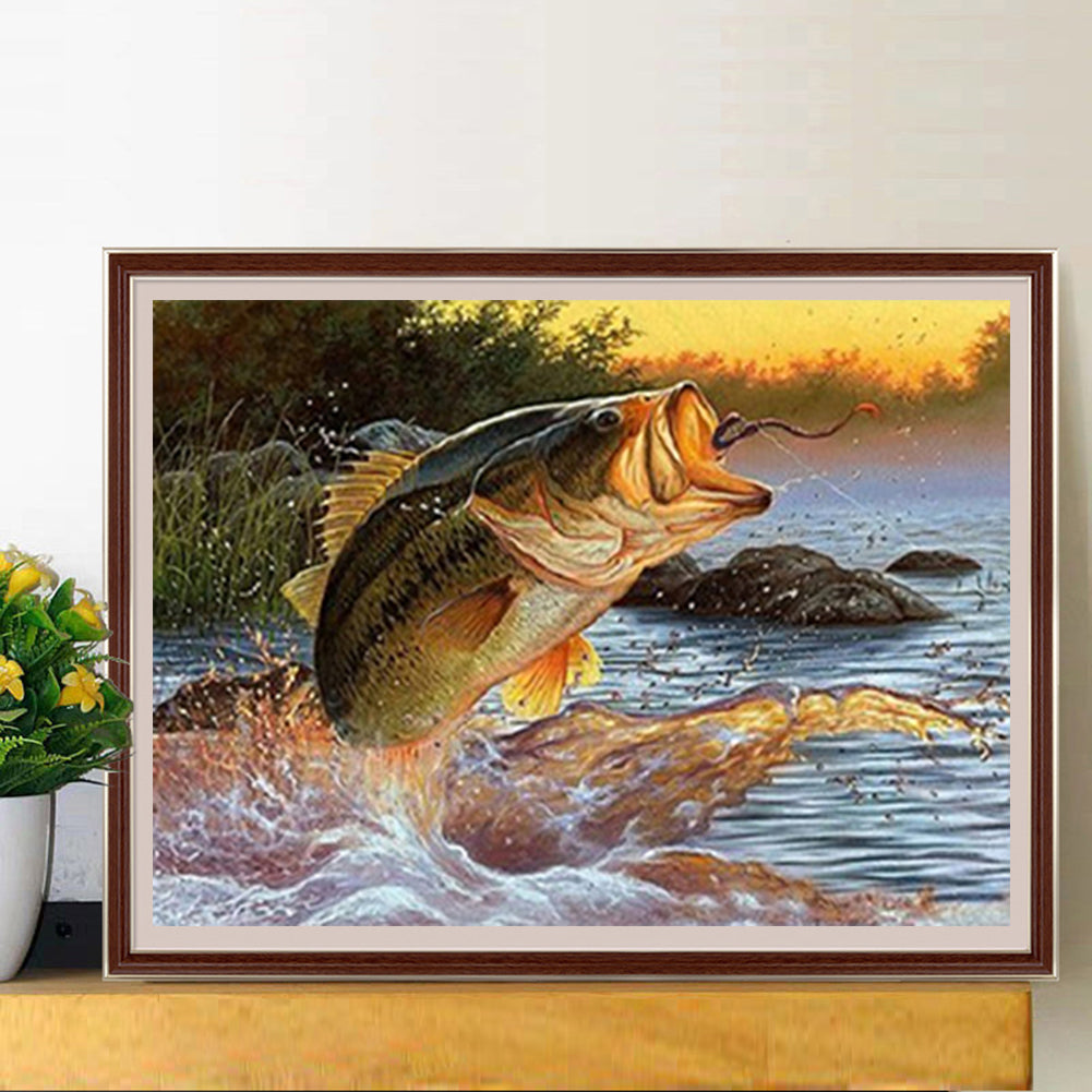 Fish Hooked - Full Round Drill Diamond Painting 50*40CM
