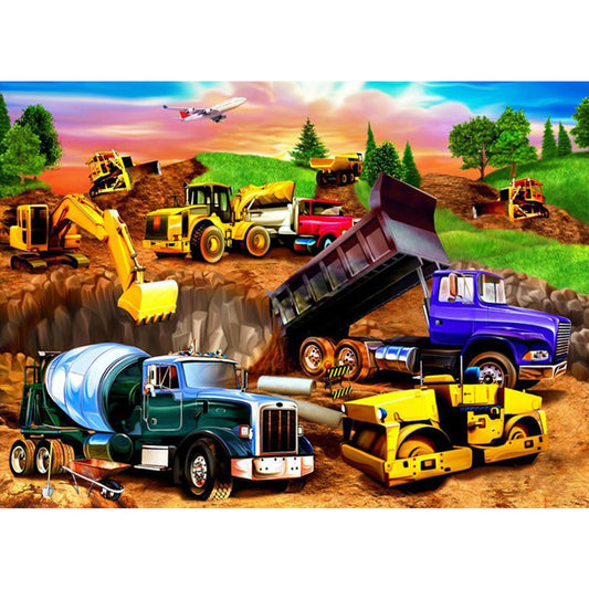 Construction Site Vehicles - Full Round Drill Diamond Painting 50*40CM