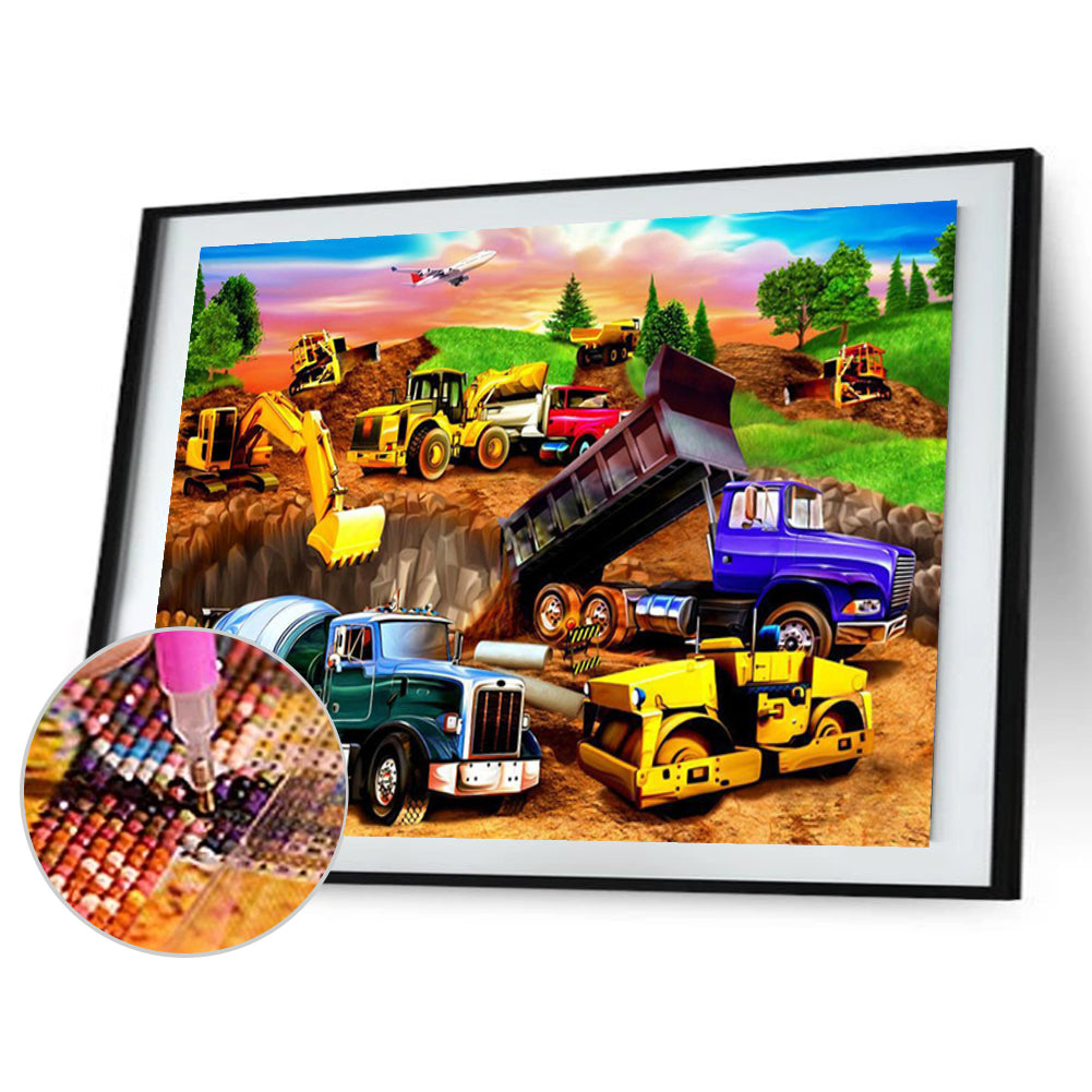 Construction Site Vehicles - Full Round Drill Diamond Painting 50*40CM