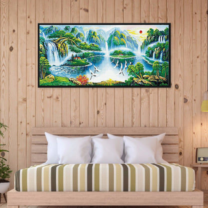 Crane Dance Landscape - Full Round Drill Diamond Painting 110*50CM