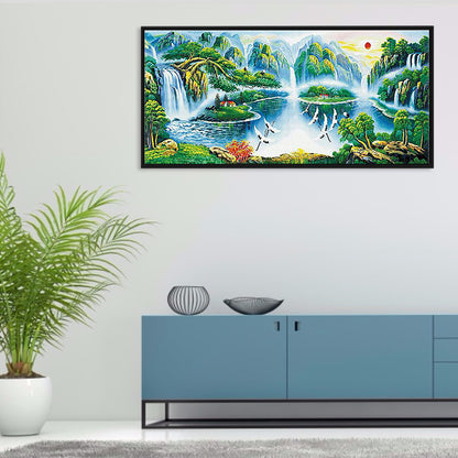 Crane Dance Landscape - Full Round Drill Diamond Painting 110*50CM