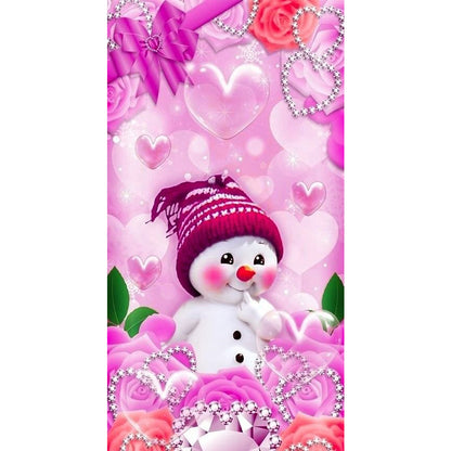 Pink Snowman - Full Round Drill Diamond Painting 40*70CM