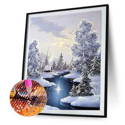 Winter River Snow Scene - Full Square Drill Diamond Painting 30*40CM