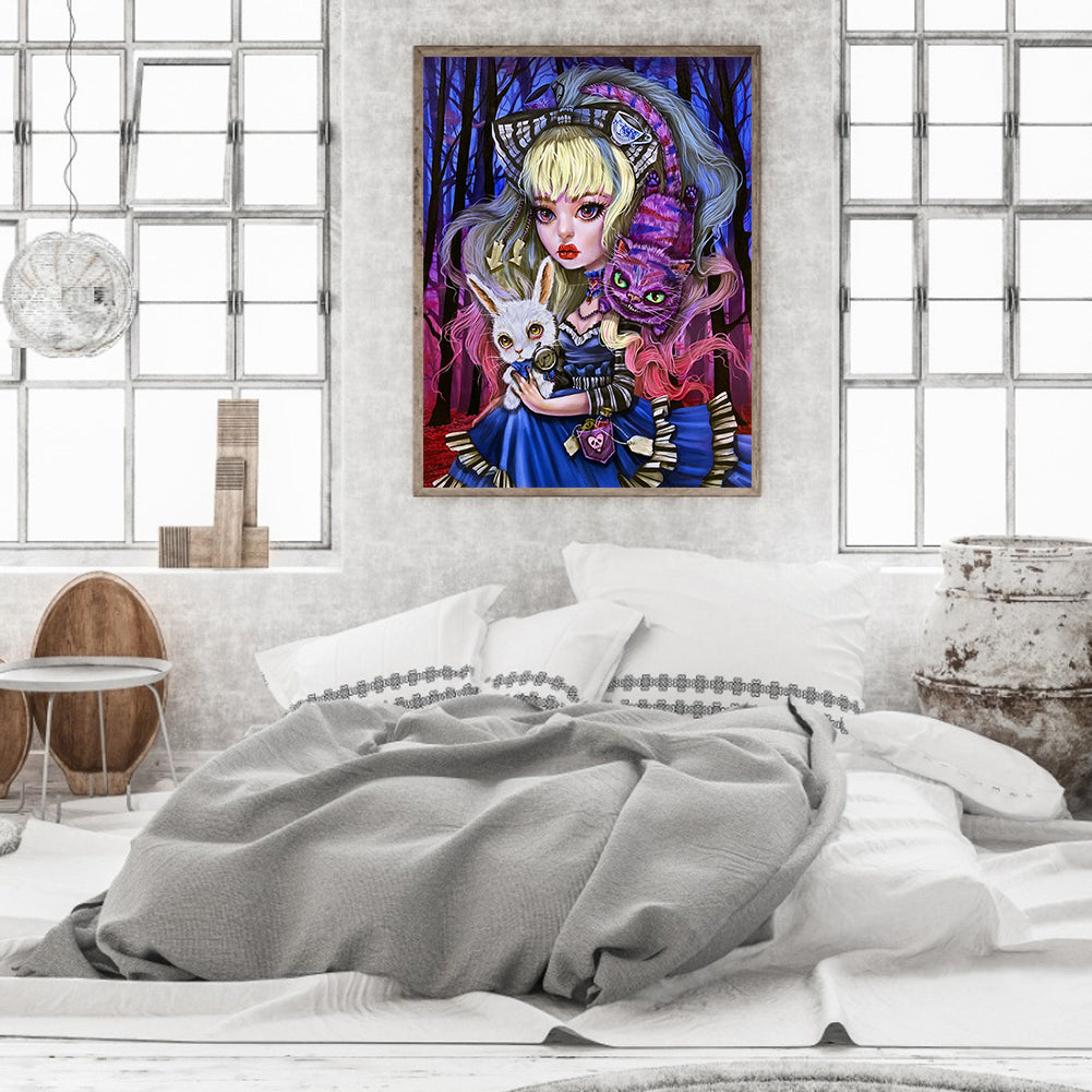 Fashion Girl With Big Eyes - Full Round Drill Diamond Painting 30*40CM