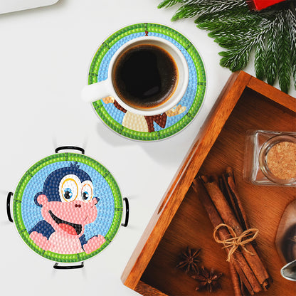 DIY Coasters with Storage Rack Wood Coasters Cartoon Animal Pattern Perfect Gift