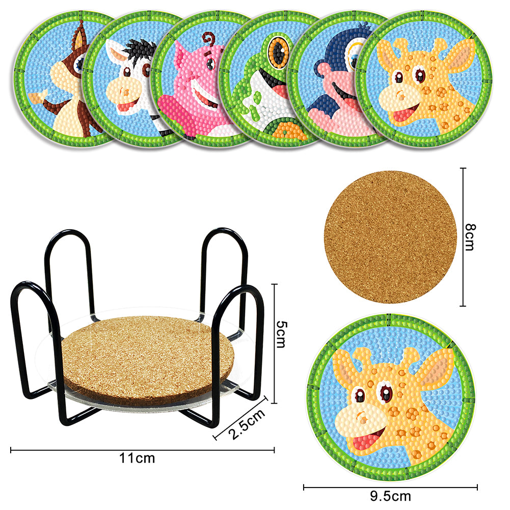 DIY Coasters with Storage Rack Wood Coasters Cartoon Animal Pattern Perfect Gift