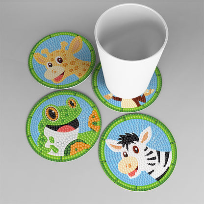 DIY Coasters with Storage Rack Wood Coasters Cartoon Animal Pattern Perfect Gift