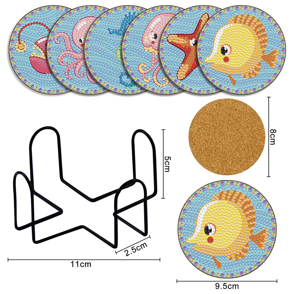 DIY Coasters with Storage Rack Wood Coasters Cartoon Animal Pattern Perfect Gift