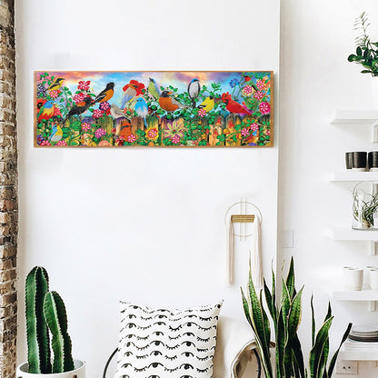 Flowers And Birds On The Fence - Special Shaped Drill Diamond Painting 80*30CM
