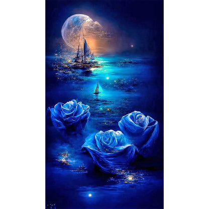 Sea Moonlight Rose - Full Round Drill Diamond Painting 40*70CM