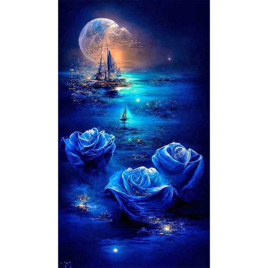 Sea Moonlight Rose - Full Round Drill Diamond Painting 40*70CM