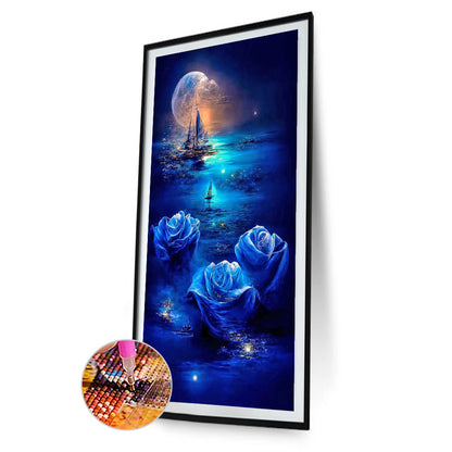 Sea Moonlight Rose - Full Round Drill Diamond Painting 40*70CM