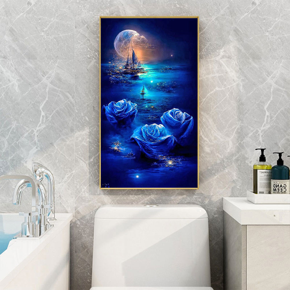 Sea Moonlight Rose - Full Round Drill Diamond Painting 40*70CM