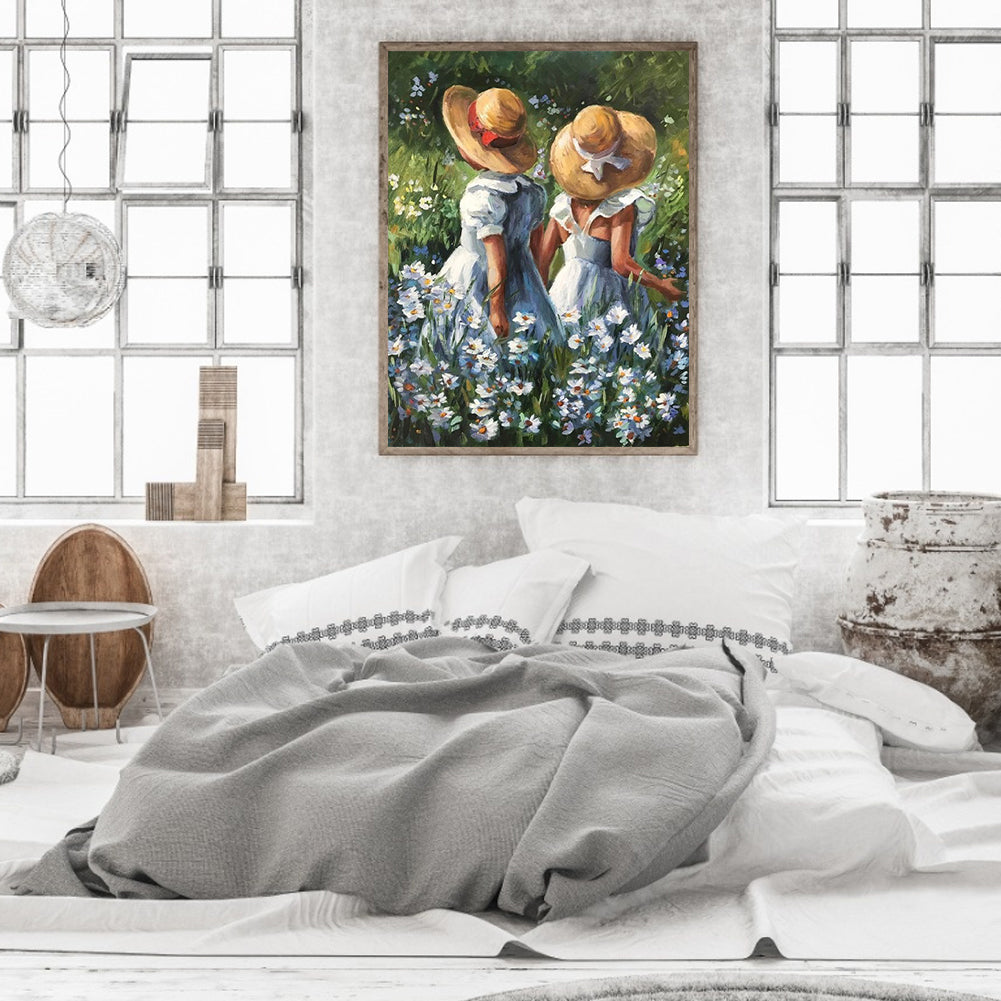 Flower Girl Oil Painting - Full Round Drill Diamond Painting 30*40CM