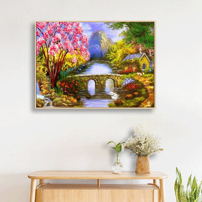 High Mountain Bridge - Full Round Drill Diamond Painting 40*30CM