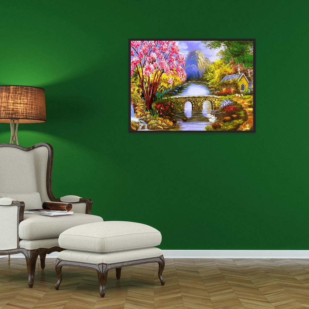 High Mountain Bridge - Full Round Drill Diamond Painting 40*30CM