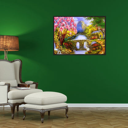 High Mountain Bridge - Full Round Drill Diamond Painting 40*30CM