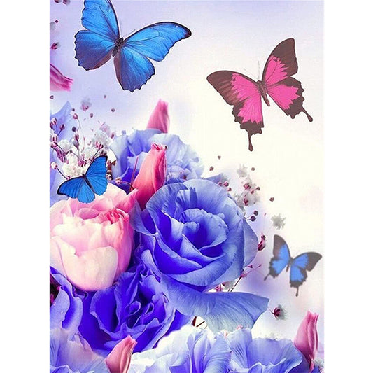 Blue Rose Butterfly - Full Round Drill Diamond Painting 30*40CM