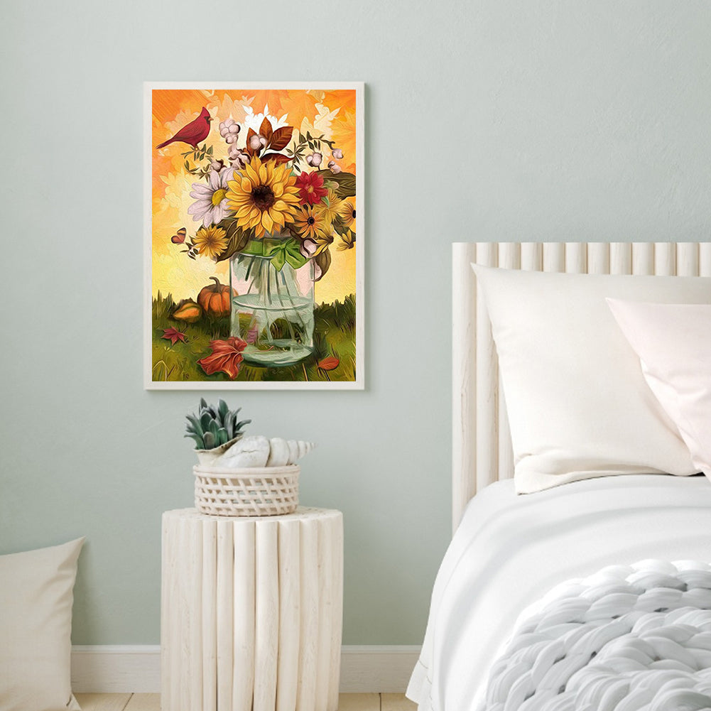 Bird In Vase - Full Square Drill Diamond Painting 30*40CM