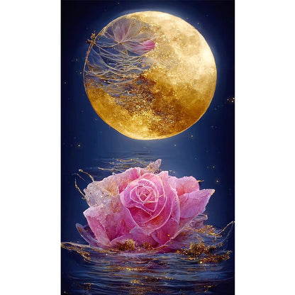 Flowers Blooming Under The Golden Moon - Full Round Drill Diamond Painting 40*70CM