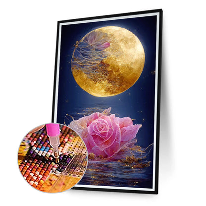 Flowers Blooming Under The Golden Moon - Full Round Drill Diamond Painting 40*70CM