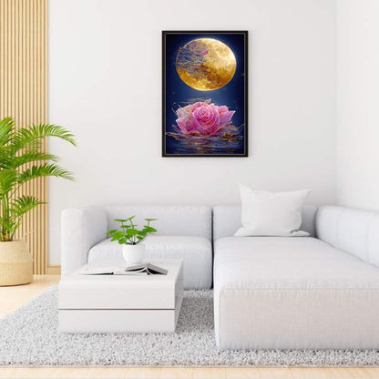 Flowers Blooming Under The Golden Moon - Full Round Drill Diamond Painting 40*70CM