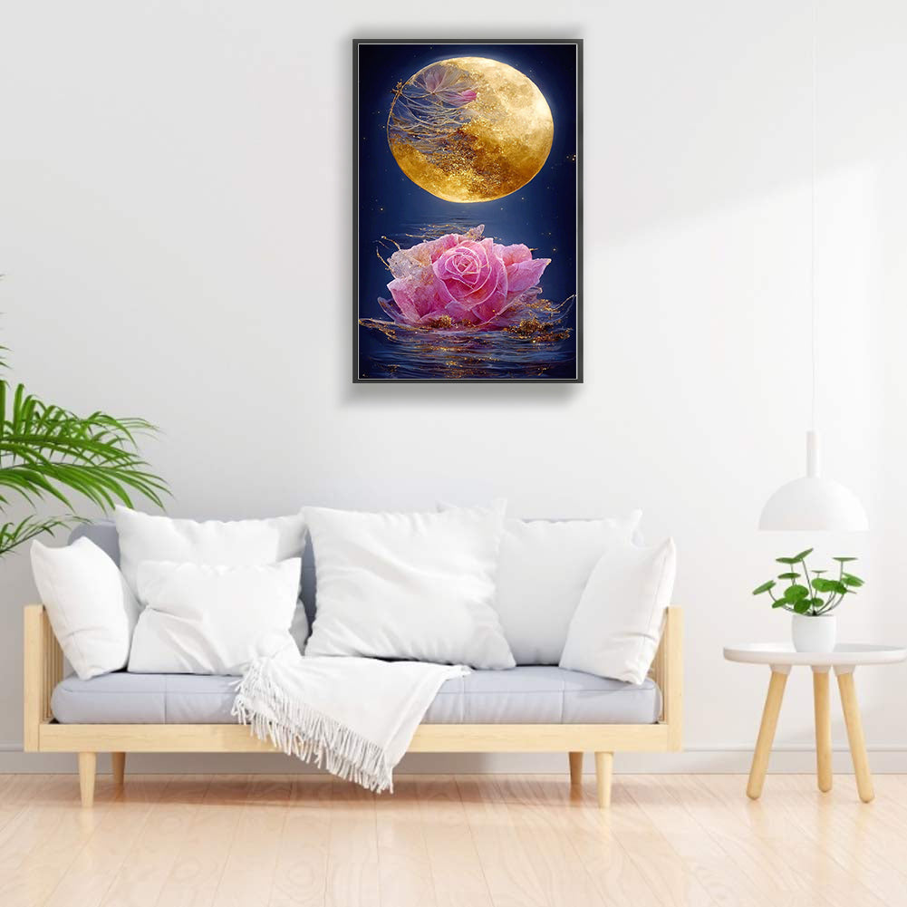 Flowers Blooming Under The Golden Moon - Full Round Drill Diamond Painting 40*70CM