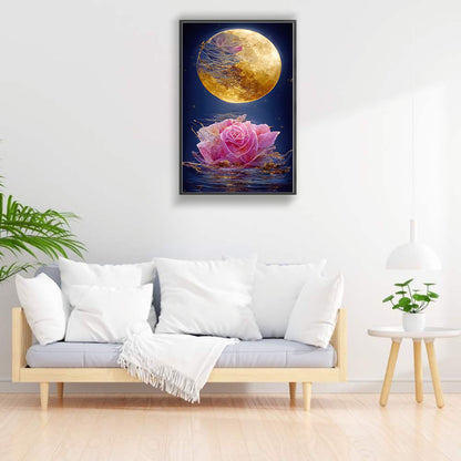 Flowers Blooming Under The Golden Moon - Full Round Drill Diamond Painting 40*70CM